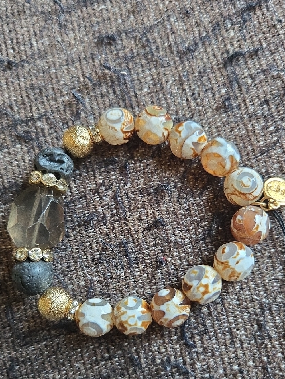 PAUL & PITU Smoky Quartz/fire Agate/lava  Beaded Stretch Bracelet NWT✨️
